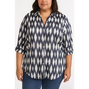 Talbots Plus Size Woman 2X Ikat Tunic Top Cotton Button down preppy classic